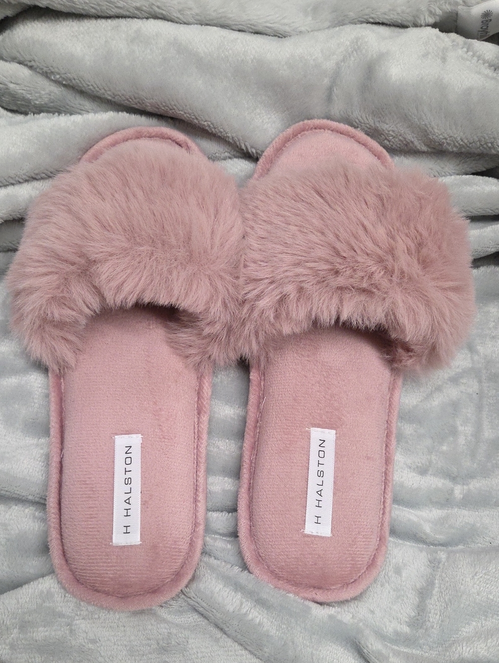 Halston Heritage Blush Pink Faux-Fur Slide Slippers NWOT